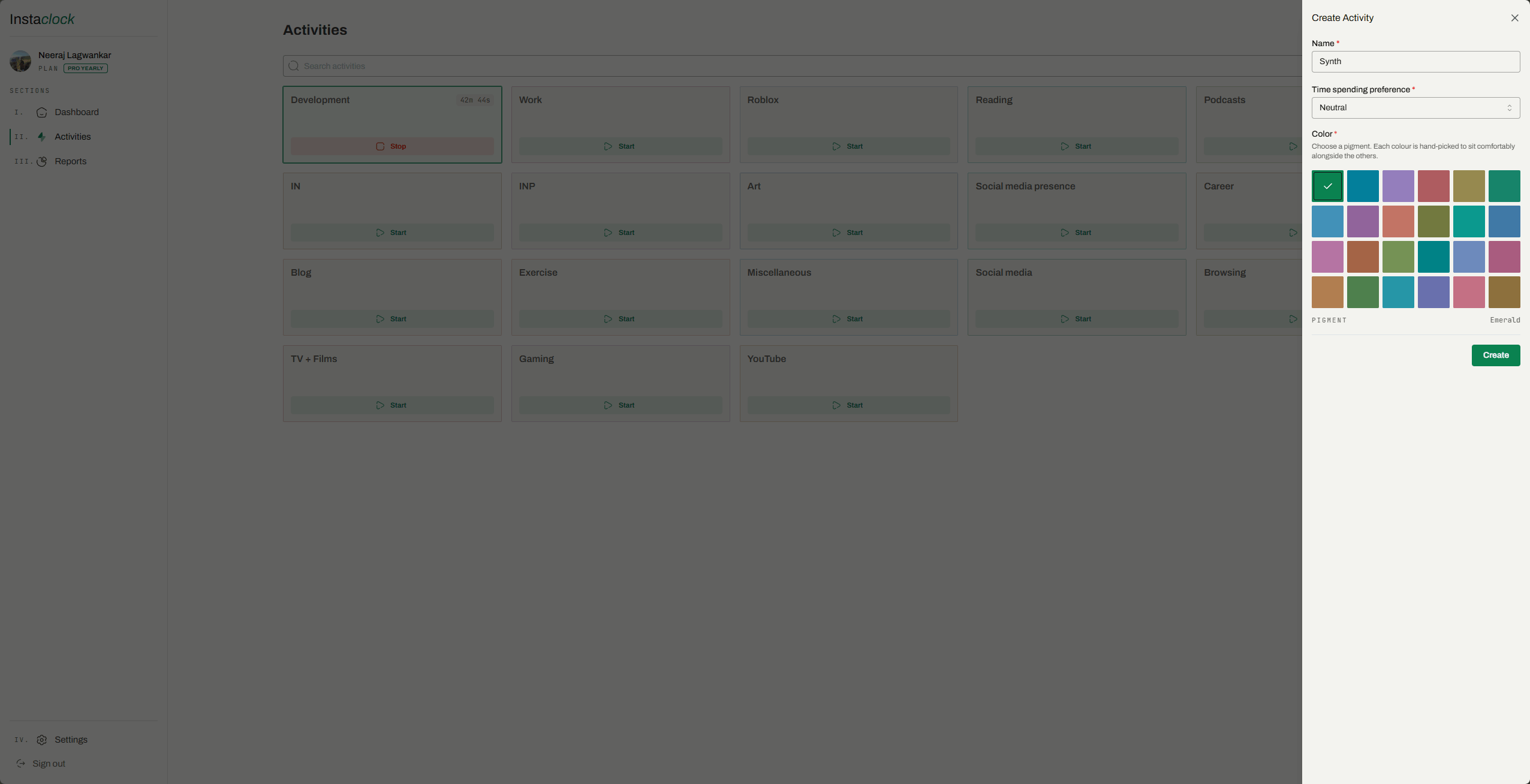 Creating an activity in InstaClock